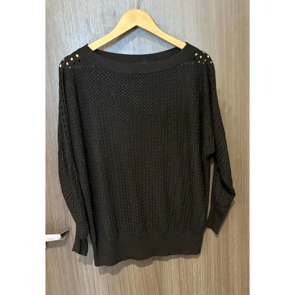 Lane Bryant Sweater Women's 14/16 Crochet Beach Coastal Open Knit Pullover black